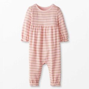 Hanna Andersson Pink and Gold Striped Baby Romper 3-6M